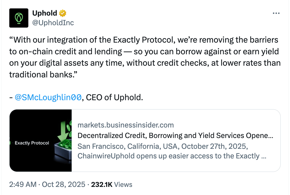 Uphold's post on X.